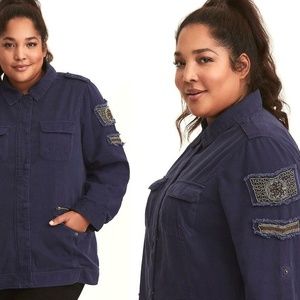 Torrid Navy Blue Army Military Beaded Twill Jacket